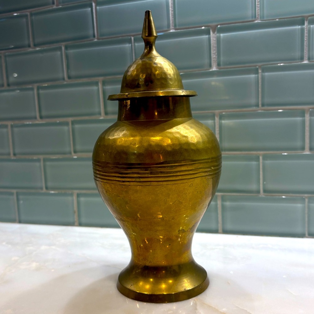 Vintage 9 1/2" Solid Brass Lidded Urn